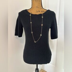 TALBOTS SP black short sleeve ribbed sweater